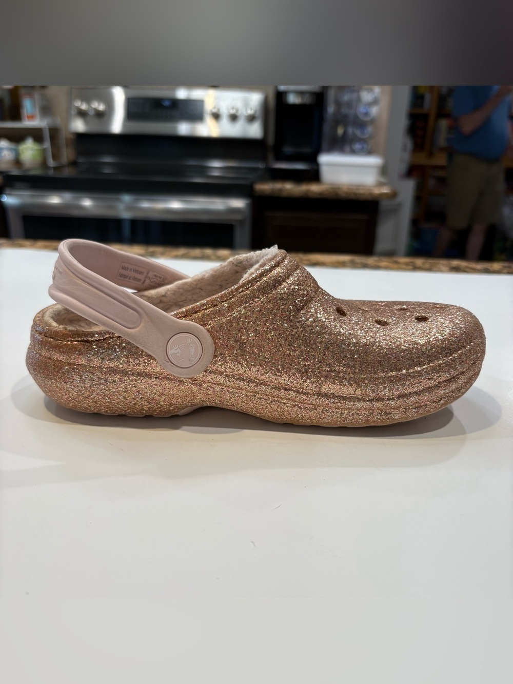 Crocs J2 Clogs Slip On Lined Sandals Rose Gold Glitter Girls Shoes Kids Size 2 - Picture 5 of 10